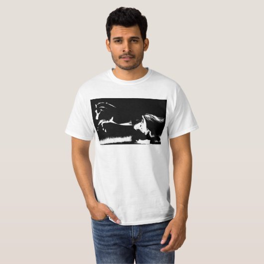 Pop Art Sjabloon Mannen Curvet Paard Modern Wit T-shirt (Voorkant volledig)