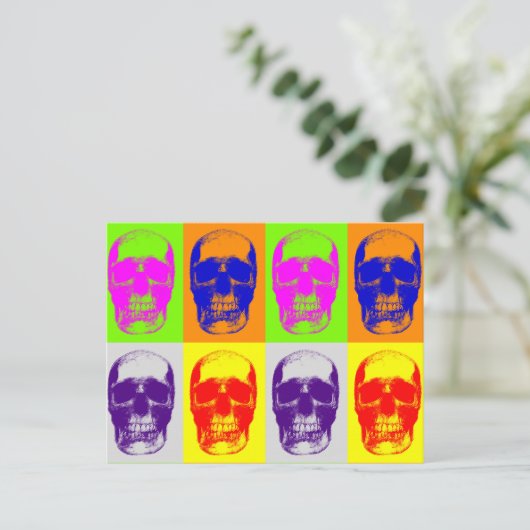Pop Art Skull Briefkaart (Staand voorkant)