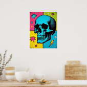 Pop Art Skull met Neon Halftone Stippen Poster (Keuken)