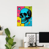 Pop Art Skull met Neon Halftone Stippen Poster (Thuiskantoor)