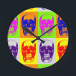 Pop Art Skull Ronde Klok<br><div class="desc">Retro Pop Art Style Afbeeldingen en kunstwerken</div>