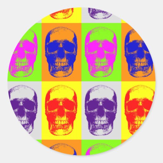 Pop Art Skull Ronde Sticker (Voorkant)