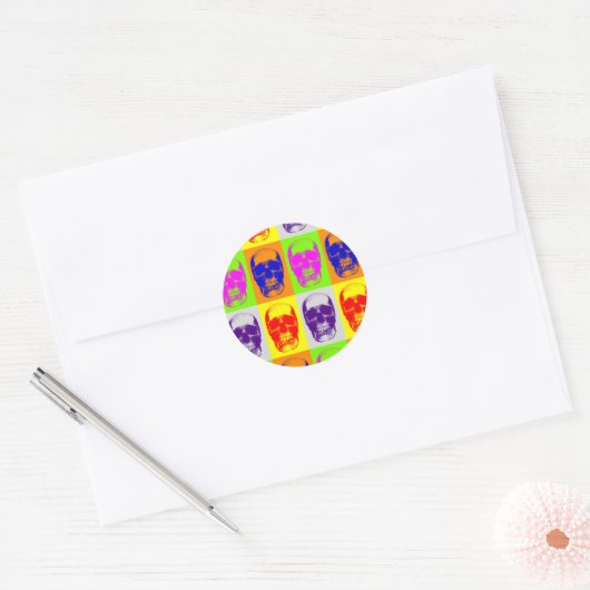 Pop Art Skull Ronde Sticker (Envelop)