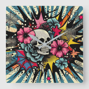 Pop Art Skull Vierkante Klok