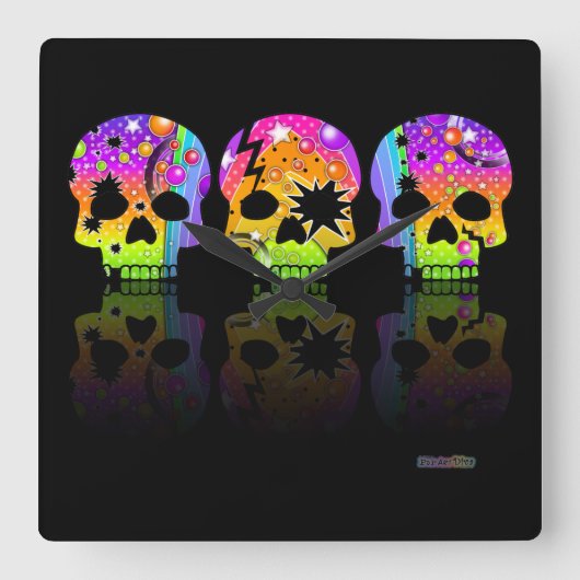 Pop Art SKULLS WALL CLOCK Vierkante Klok (Voorkant)