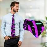 Pop Art Skyline Bright Paarse roze stars Patroon Stropdas<br><div class="desc">Originele Pop Kunst van Skylar Jenkins. De paarse gebouwen zijn zacht gemaakt met groene wolken,  donkerblauwe manen en een oranje hart.</div>