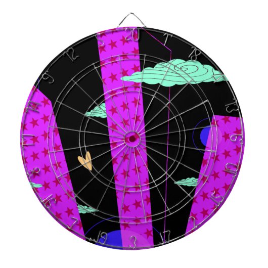 Pop Art Skyline Bright Paarse roze sterren Dartbord (Voorkant)