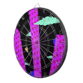 Pop Art Skyline Bright Paarse roze sterren Dartbord (Voorkant Rechts)