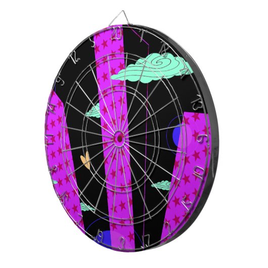 Pop Art Skyline Bright Paarse roze sterren Dartbord (Voorkant Rechts)