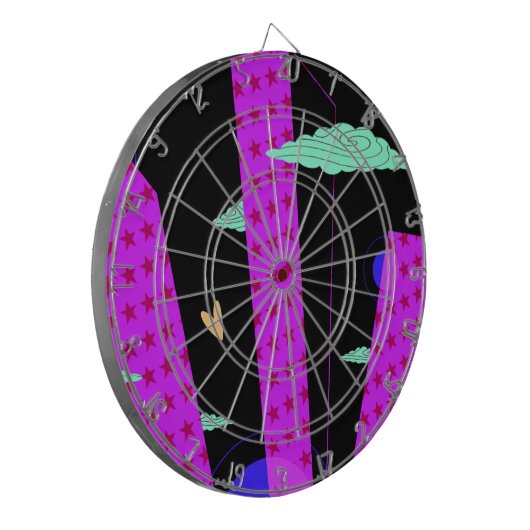 Pop Art Skyline Bright Paarse roze sterren Dartbord (Voorkant Links)