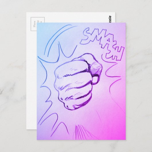 Pop Art Smash Punch Pencil Sketch Briefkaart (Voorkant / Achterkant)