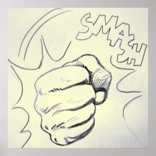 Pop Art Smash Punch Pencil Sketch Poster (Voorkant)