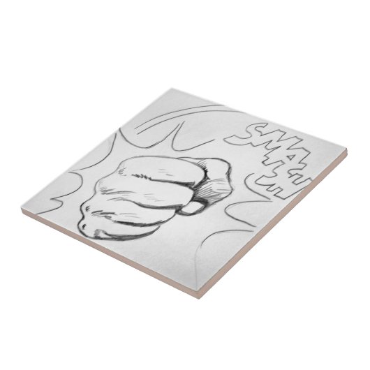 Pop Art Smash Punch potlood schets Tegeltje (Zijkant)