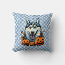 Pop Art Smilling Husky Dog met Pompoenen Halloween