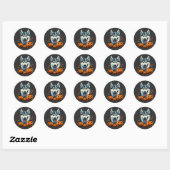 Pop Art Smilling Husky Dog met Pompoenen Halloween Ronde Sticker (Vel)