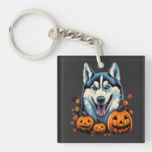 Pop Art Smilling Husky Dog met Pompoenen Halloween