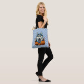 Pop Art Smilling Husky Dog met Pompoenen Halloween Tote Bag (Op model)