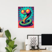 Pop Art Snake met Retro regenboogbril Poster (Thuiskantoor)