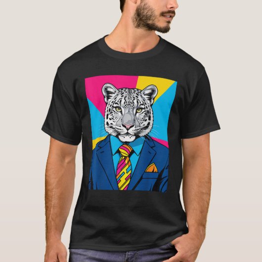 Pop Art Snow Leopard in Business Suit T-shirt (Voorkant)