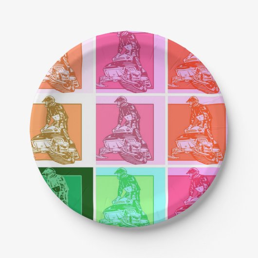 Pop Art Snowmobiler Papieren Bordje (Voorkant)