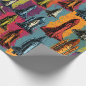 Pop Art Space Shuttle Patroon Inpakpapier (Hoek)