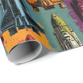 Pop Art Space Shuttle Patroon Inpakpapier (Rol Hoek)