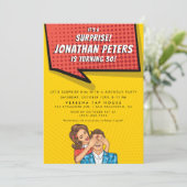 Pop Art Speech Bubble Surprise Birthday Party Kaart (Staand voorkant)