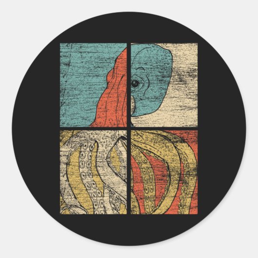 Pop Art Squid Octopus Ronde Sticker (Voorkant)