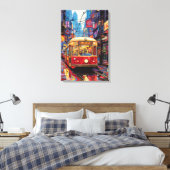 Pop Art Stadstram met Neonreflecties Canvas Afdruk (Insitu (Slaapkamer))
