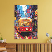 Pop Art Stadstram met Neonreflecties Canvas Afdruk (Insitu (Woonkamer))