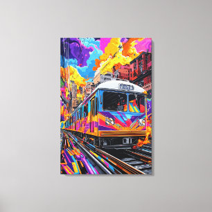 Pop Art Stadstrein in Levendige Beweging Canvas Afdruk