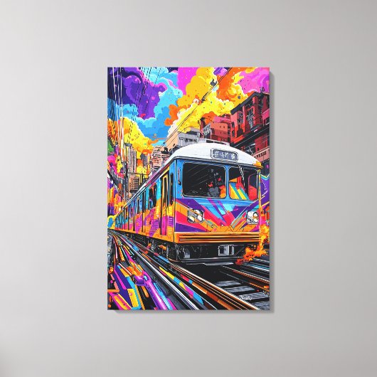 Pop Art Stadstrein in Levendige Beweging Canvas Afdruk (Voorkant)