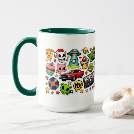 Pop Art Sticker Collage XXL 36x9 cm Mok (Met donut)