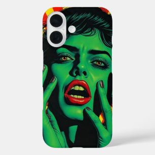 Pop art stijl groene vrouw. iPhone 16 hoesje