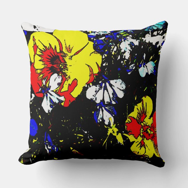 pop art stijl rood geel blauw en wit bloemen kussen (Voorkant)