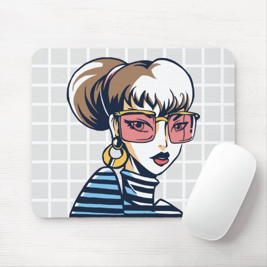 Pop Art Stijlvolle Vrouw Grid Muismat (Met muis)