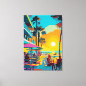 Pop Art Strandcafé bij Zonsondergang Canvas Afdruk (Voorkant)