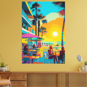 Pop Art Strandcafé bij Zonsondergang Canvas Afdruk (Insitu (Woonkamer))