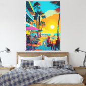 Pop Art Strandcafé bij Zonsondergang Canvas Afdruk (Insitu (Slaapkamer))