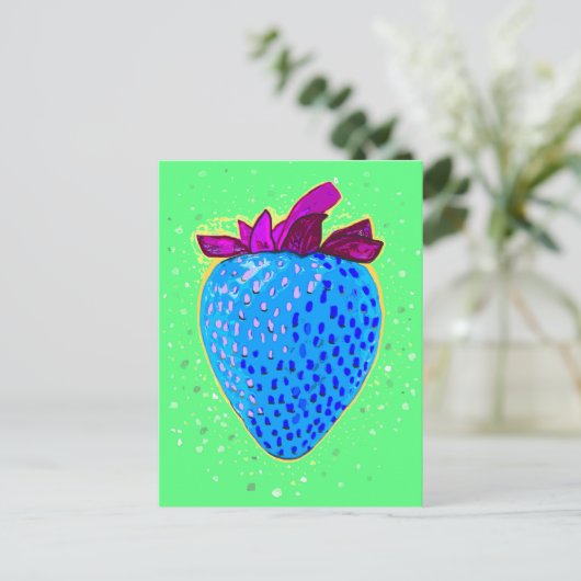 Pop Art Strawberry Blue Briefkaart (Staand voorkant)