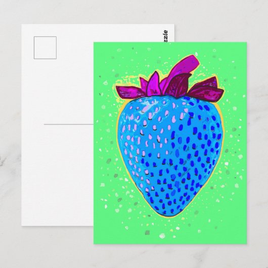 Pop Art Strawberry Blue Briefkaart (Voorkant / Achterkant)