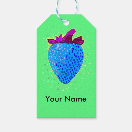 Pop Art Strawberry Blue Cadeaulabel (Voorkant)