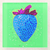 Pop Art Strawberry Blue Glazen Onderzetter (Voorkant)