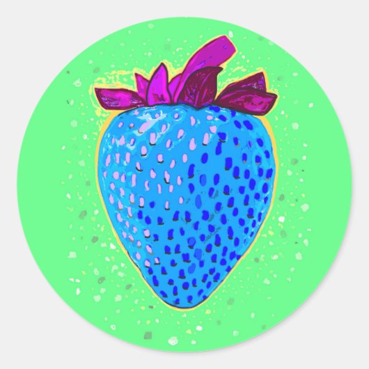 Pop Art Strawberry Blue Ronde Sticker (Voorkant)