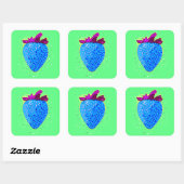 Pop Art Strawberry Blue Vierkante Sticker (Vel)