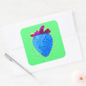 Pop Art Strawberry Blue Vierkante Sticker (Envelop)