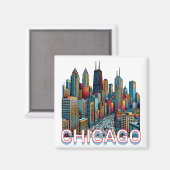 Pop art stripboek Art Chicago Illinois Skyline Magneet (Voorkant / Achterkant)
