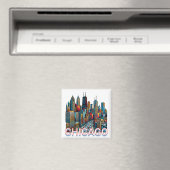 Pop art stripboek Art Chicago Illinois Skyline Magneet (Insitu (Vaatwasser))