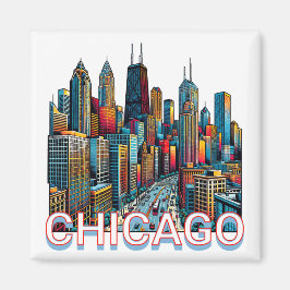 Pop art stripboek Art Chicago Illinois Skyline Magneet