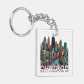 Pop art stripboek Art Chicago Illinois Skyline Sleutelhanger (Voorkant Links)